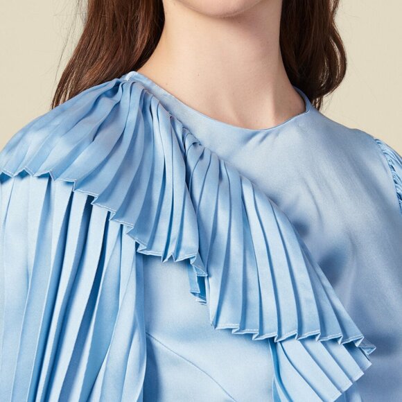 Sandro Blue Pleated Blouse Top - Picture 3 of 3